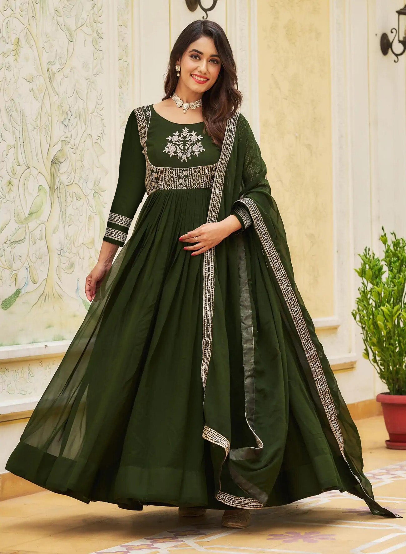 Emerald Grace Embroidered Anarkali Set with Dupatta – Elegant Festive & Wedding Wear - two piece ready-to-wear | KHANAK | PAKISTANI | PUNJABI | SOUTH ASIAN