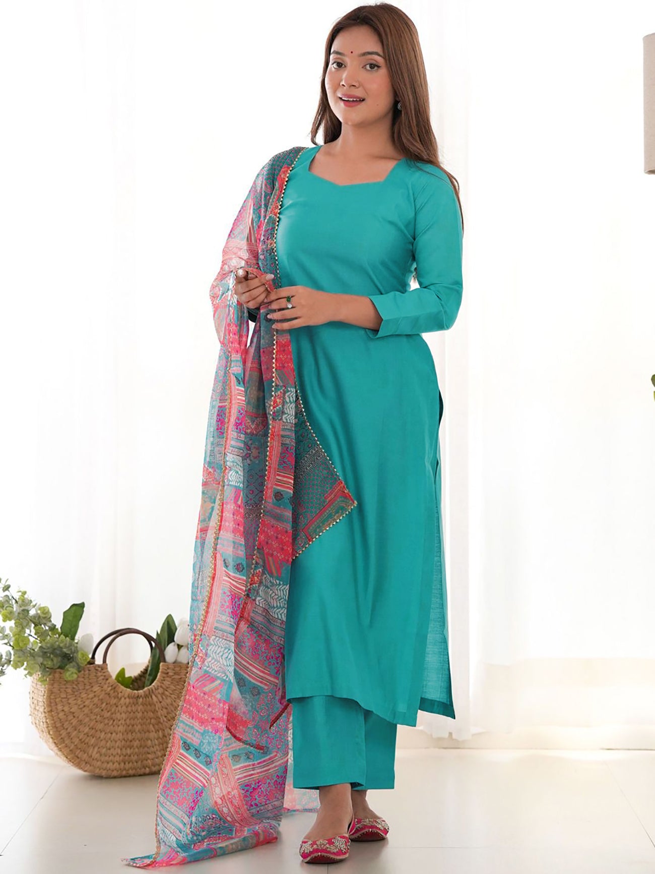 Elegant Teal Straight Kurta Set with Printed Dupatta – Women’s Ethnic Wear - 3 piece ready-to-wear | PULSEBERRY | PAKISTANI | PUNJABI | SOUTH ASIAN