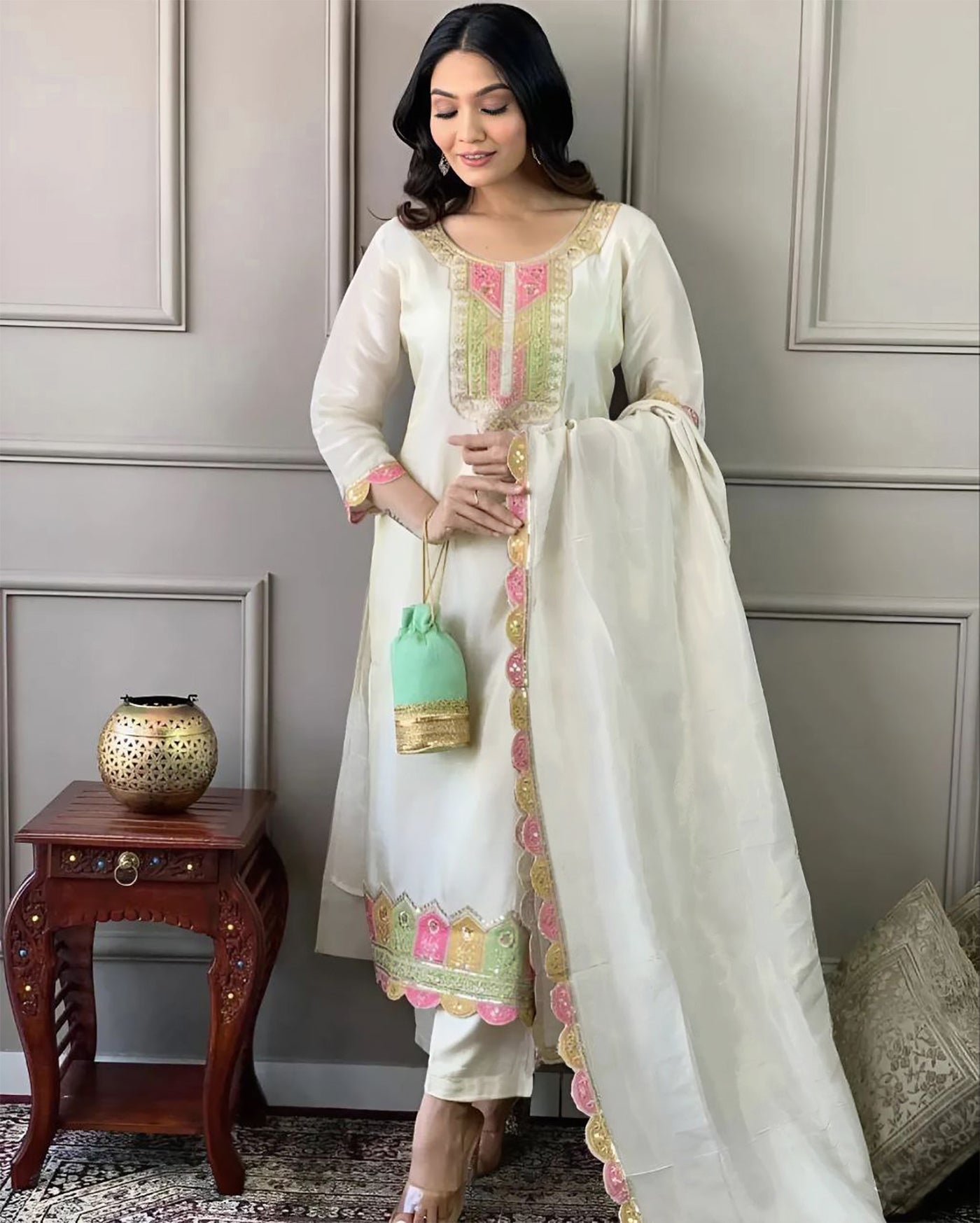 Embroidered Straight Kurta Set with Dupatta – Festive Indian Dress - 3 piece ready-to-wear | MILANO | PAKISTANI | PUNJABI | SOUTH ASIAN