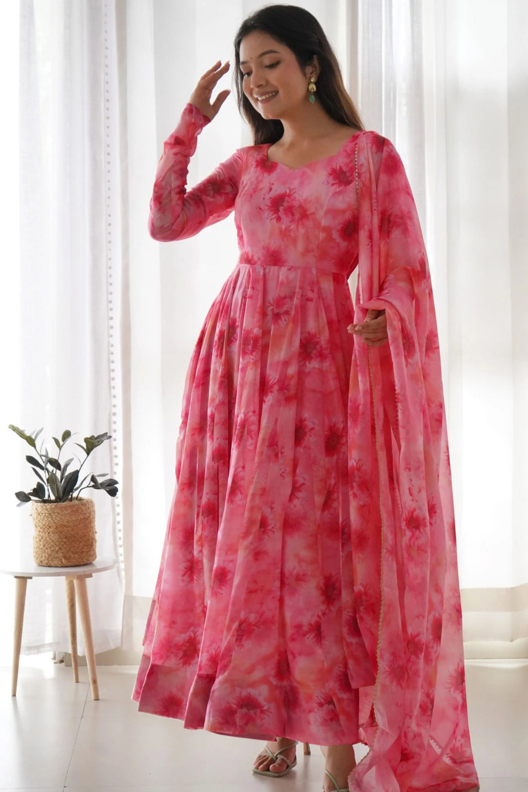 Rose Bloom Floral Anarkali Gown with Dupatta - 2 piece ready-to-wear | COOPER | PAKISTANI | PUNJABI | SOUTH ASIAN