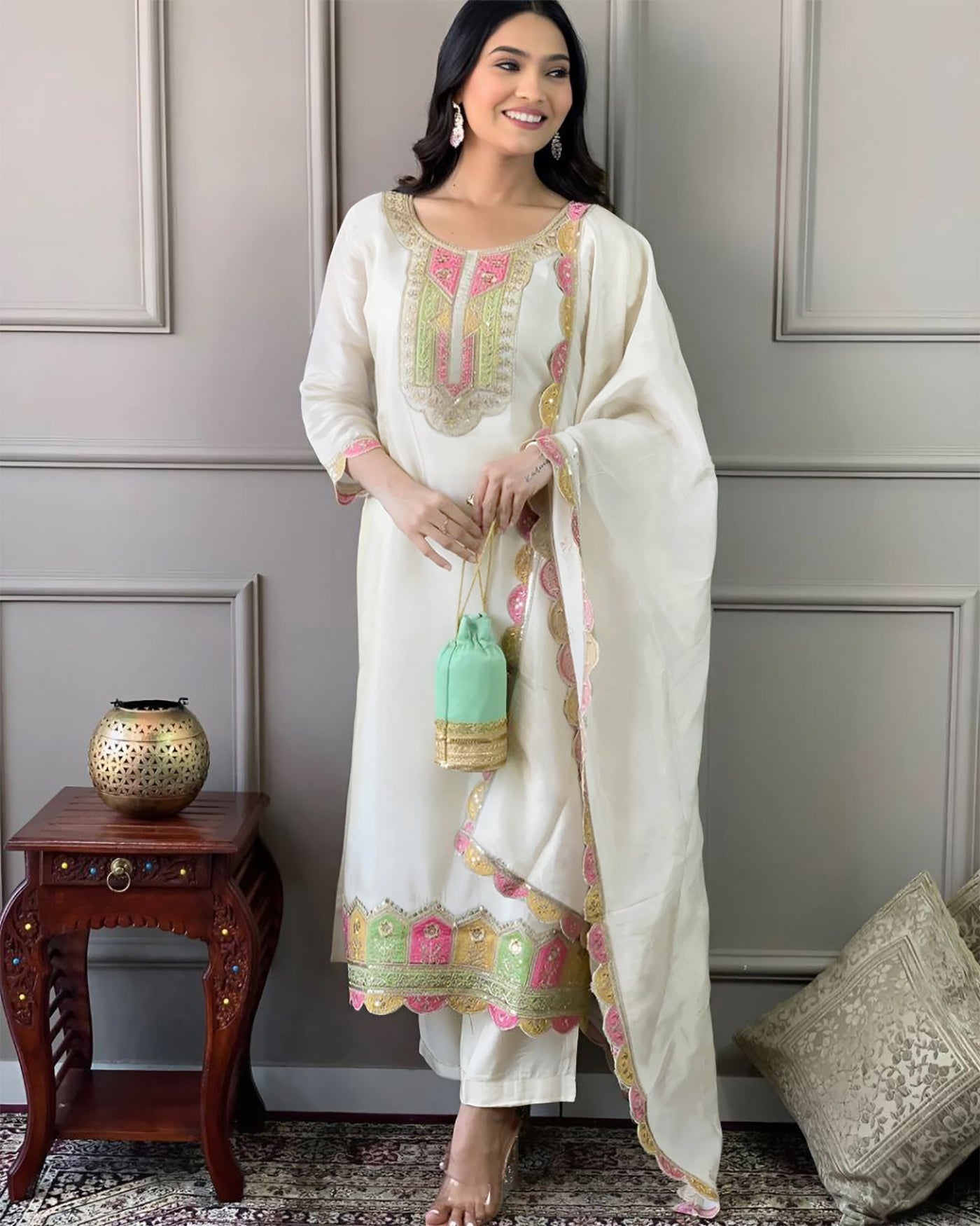 Embroidered Straight Kurta Set with Dupatta – Festive Indian Dress - 3 piece ready-to-wear | MILANO | PAKISTANI | PUNJABI | SOUTH ASIAN