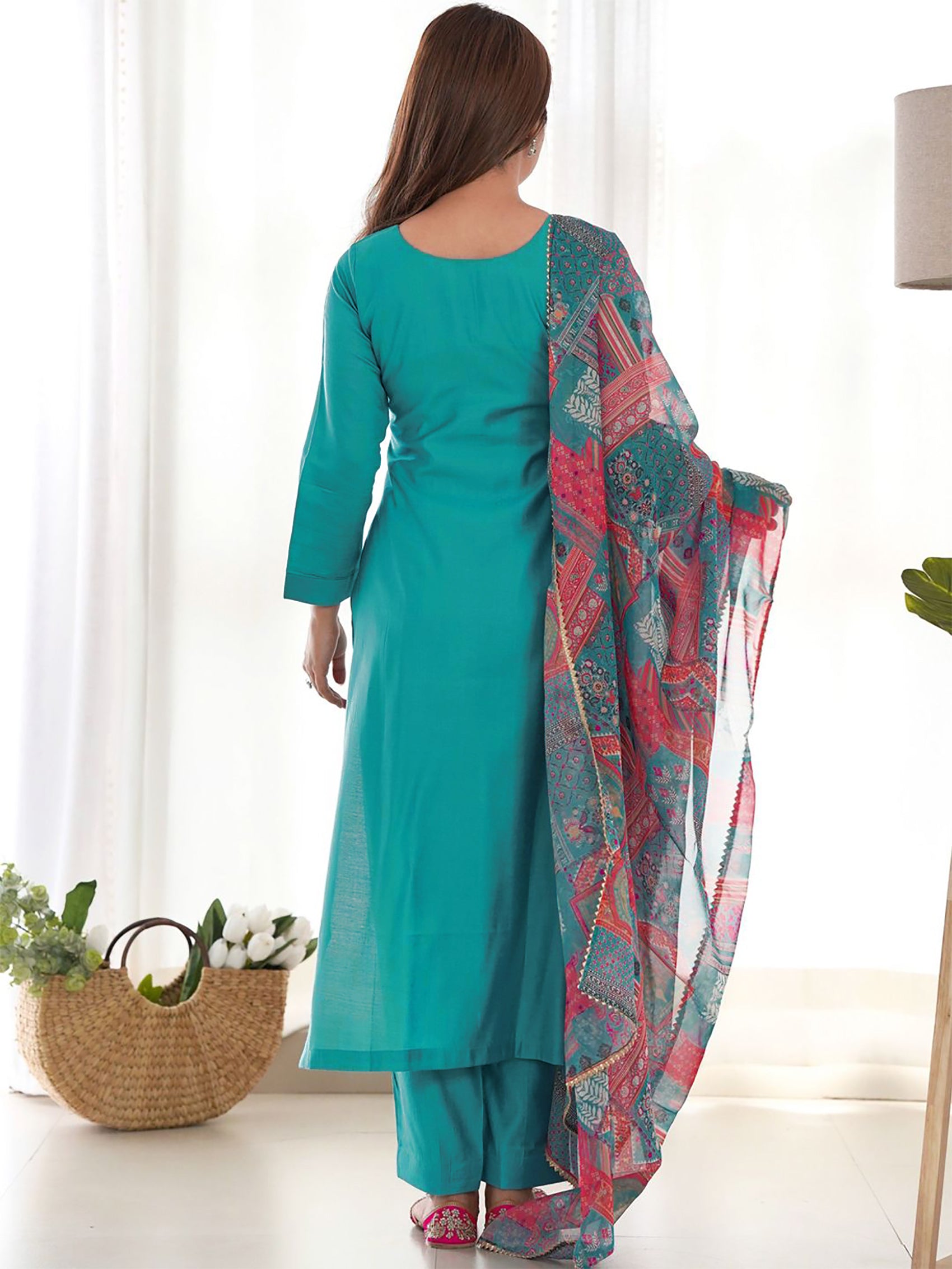 Elegant Teal Straight Kurta Set with Printed Dupatta – Women’s Ethnic Wear - 3 piece ready-to-wear | PULSEBERRY | PAKISTANI | PUNJABI | SOUTH ASIAN