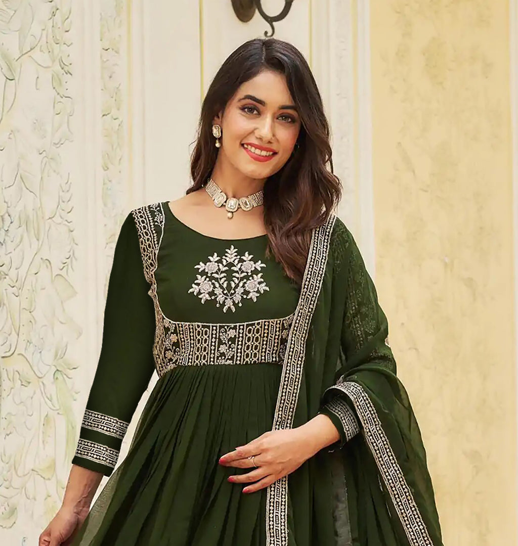 Emerald Grace Embroidered Anarkali Set with Dupatta – Elegant Festive & Wedding Wear - two piece ready-to-wear | KHANAK | PAKISTANI | PUNJABI | SOUTH ASIAN