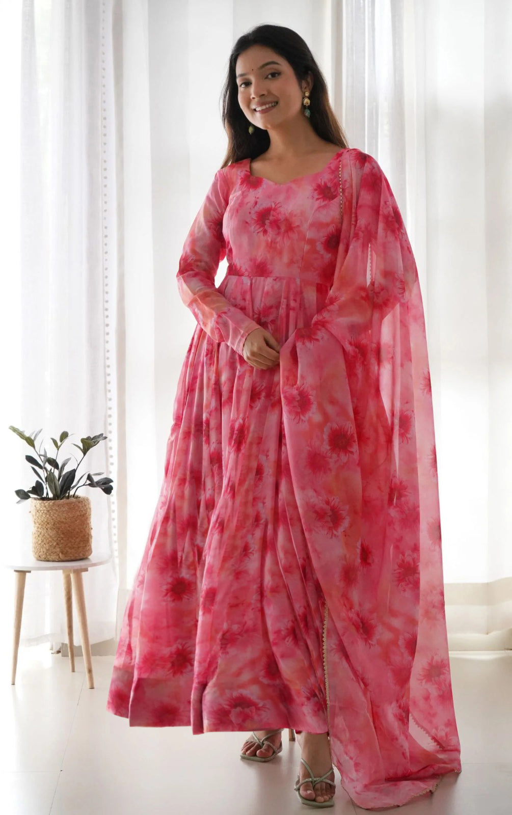 Rose Bloom Floral Anarkali Gown with Dupatta - 2 piece ready-to-wear | COOPER | PAKISTANI | PUNJABI | SOUTH ASIAN
