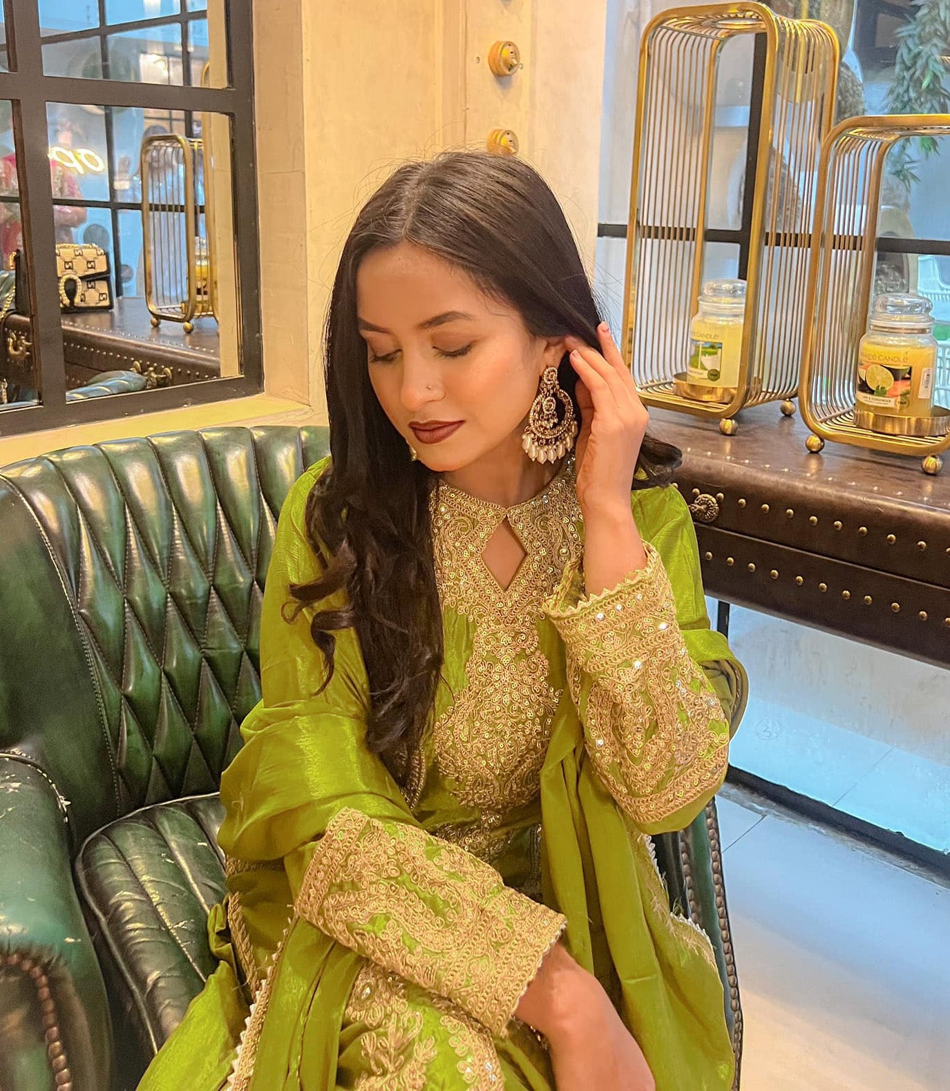 Designer Suit Set – Olive Green Zari Embroidery for Special Occasions | GITAR | PAKISTANI | PUNJABI | SOUTH ASIAN