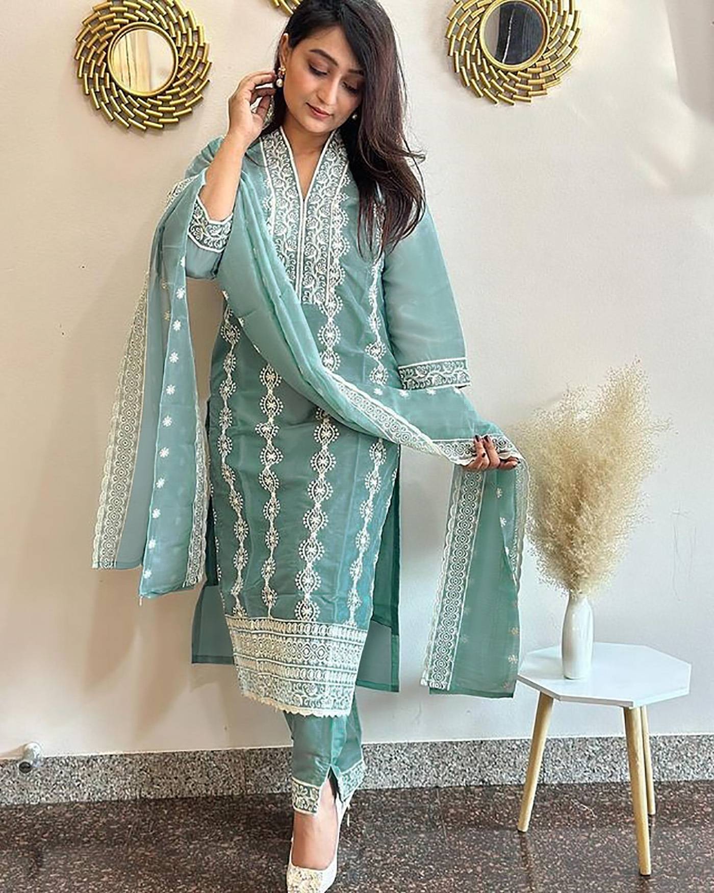 Pastel Green Pakistani Style Kurta Pant Dupatta Set – Eid/Festive Wear - 3 piece ready-to-wear | MANGALDEEP | PAKISTANI | PUNJABI | SOUTH ASIAN
