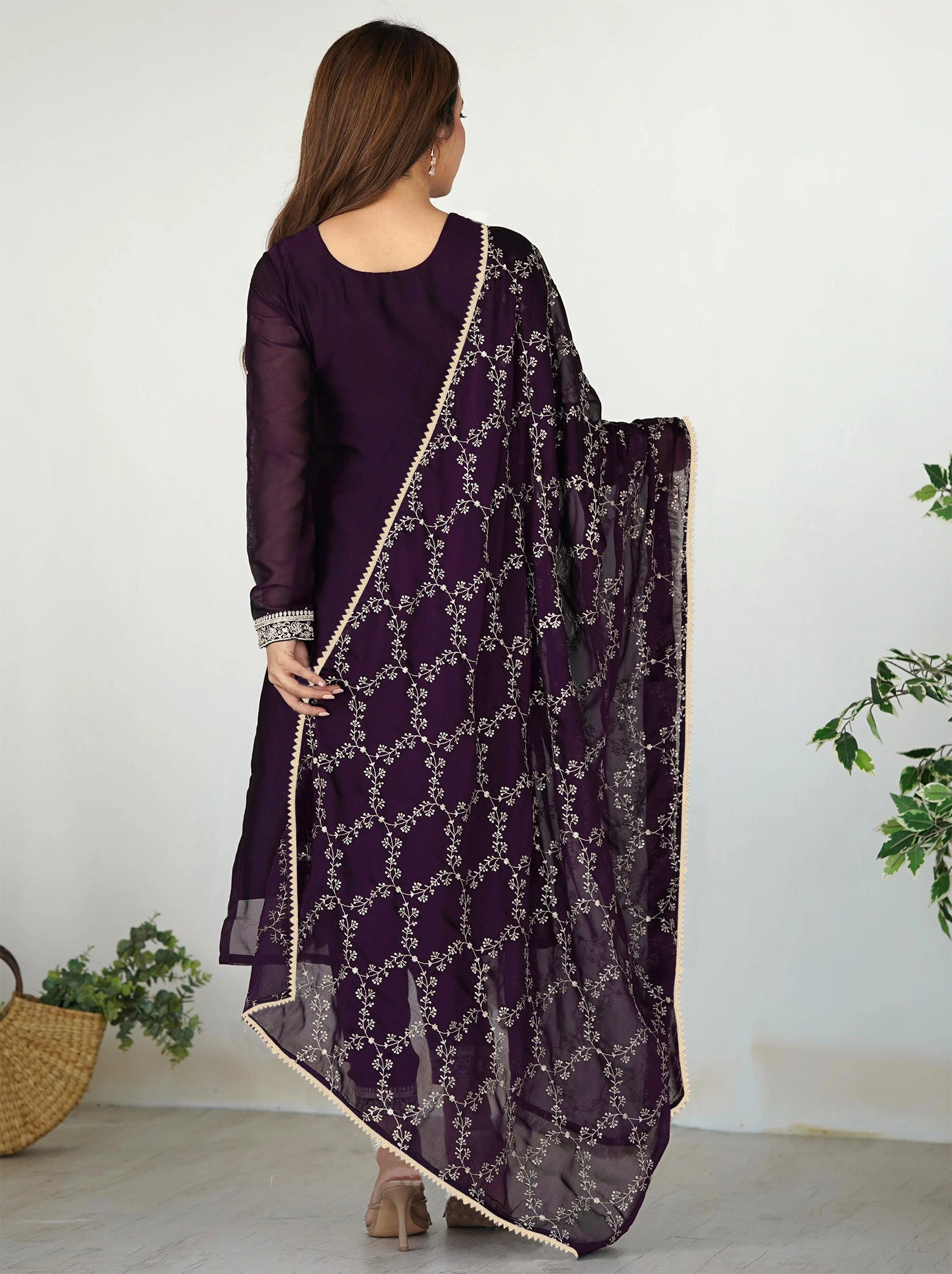 Royal Plum Embroidered Straight Kurta Set with Net Dupatta – Traditional Festive Wear - 3 piece ready-to-wear | ZILMIL |  | PAKISTANI | PUNJABI | SOUTH ASIAN