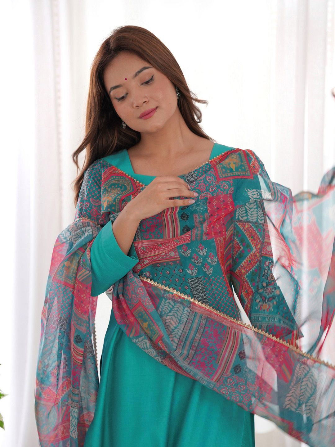 Elegant Teal Straight Kurta Set with Printed Dupatta – Women’s Ethnic Wear - 3 piece ready-to-wear | PULSEBERRY | PAKISTANI | PUNJABI | SOUTH ASIAN