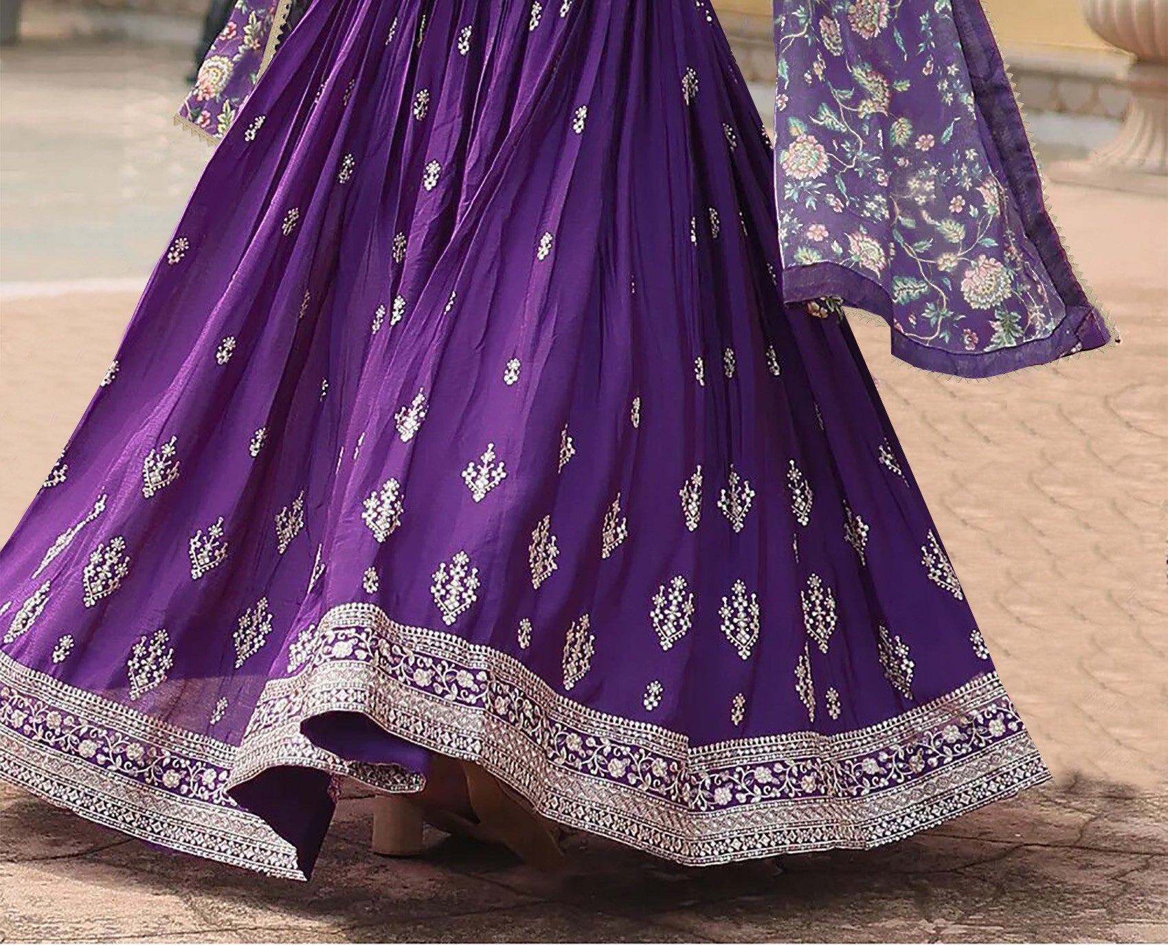 Royal Violet Floral Anarkali Suit with Embroidered Dupatta – Ethnic Elegance for Festive & Wedding Wear | two piece ready-to-wear | GEETANJALI | PAKISTANI | PUNJABI | SOUTH ASIAN