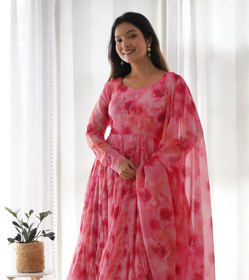 Rose Bloom Floral Anarkali Gown with Dupatta - 2 piece ready-to-wear | COOPER | PAKISTANI | PUNJABI | SOUTH ASIAN