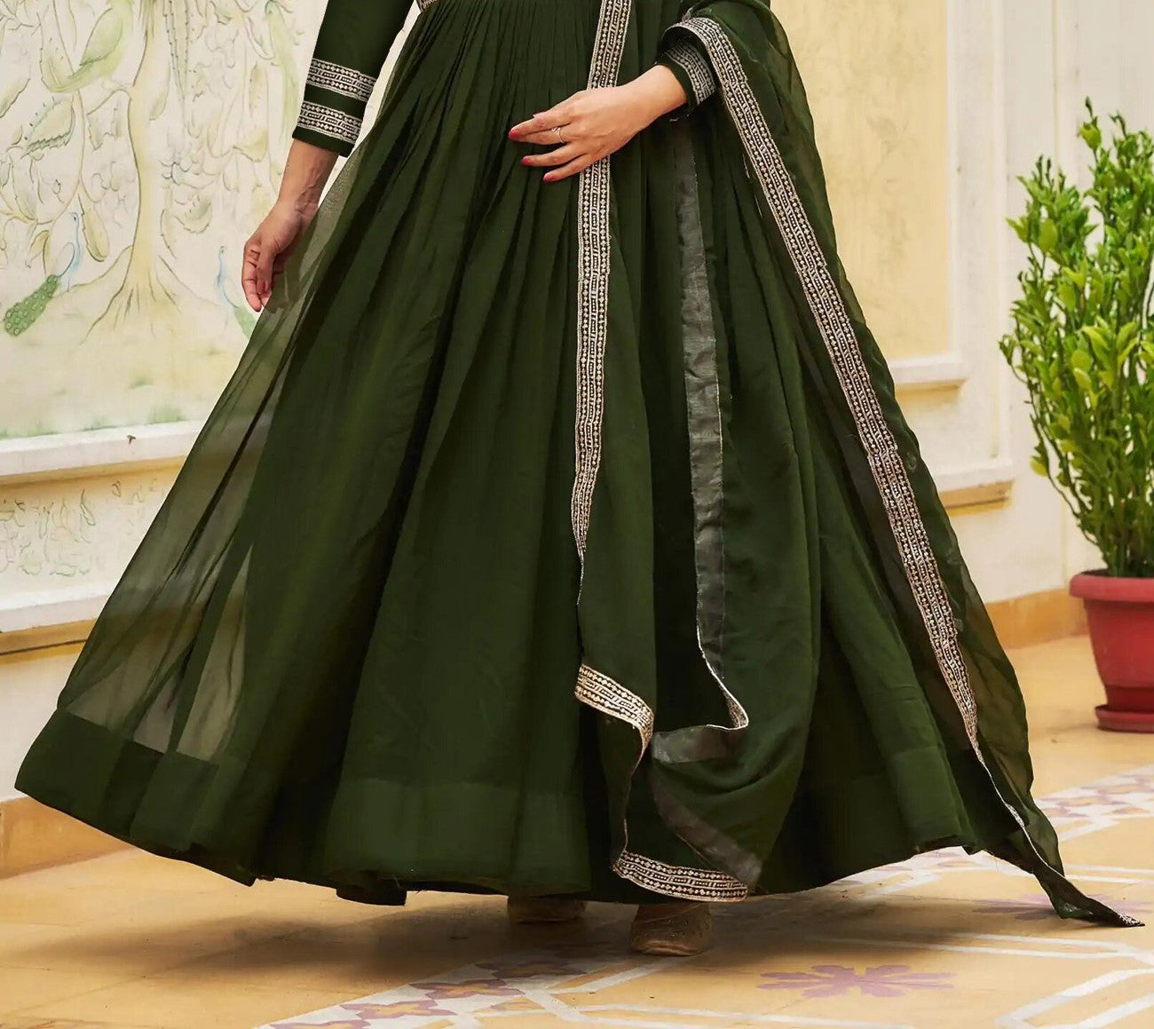 Emerald Grace Embroidered Anarkali Set with Dupatta – Elegant Festive & Wedding Wear - two piece ready-to-wear | KHANAK | PAKISTANI | PUNJABI | SOUTH ASIAN