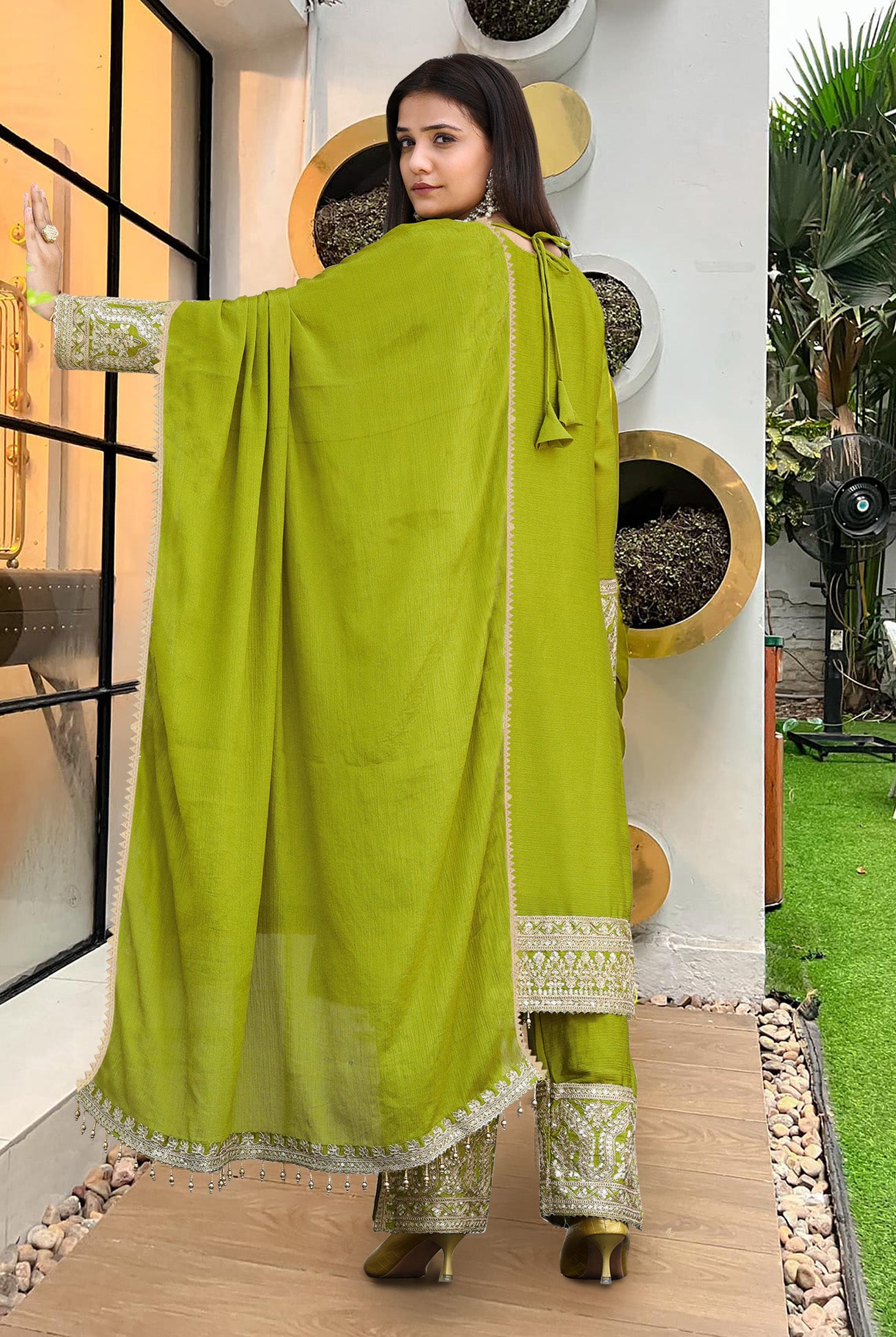 Designer Suit Set – Olive Green Zari Embroidery for Special Occasions | GITAR | PAKISTANI | PUNJABI | SOUTH ASIAN
