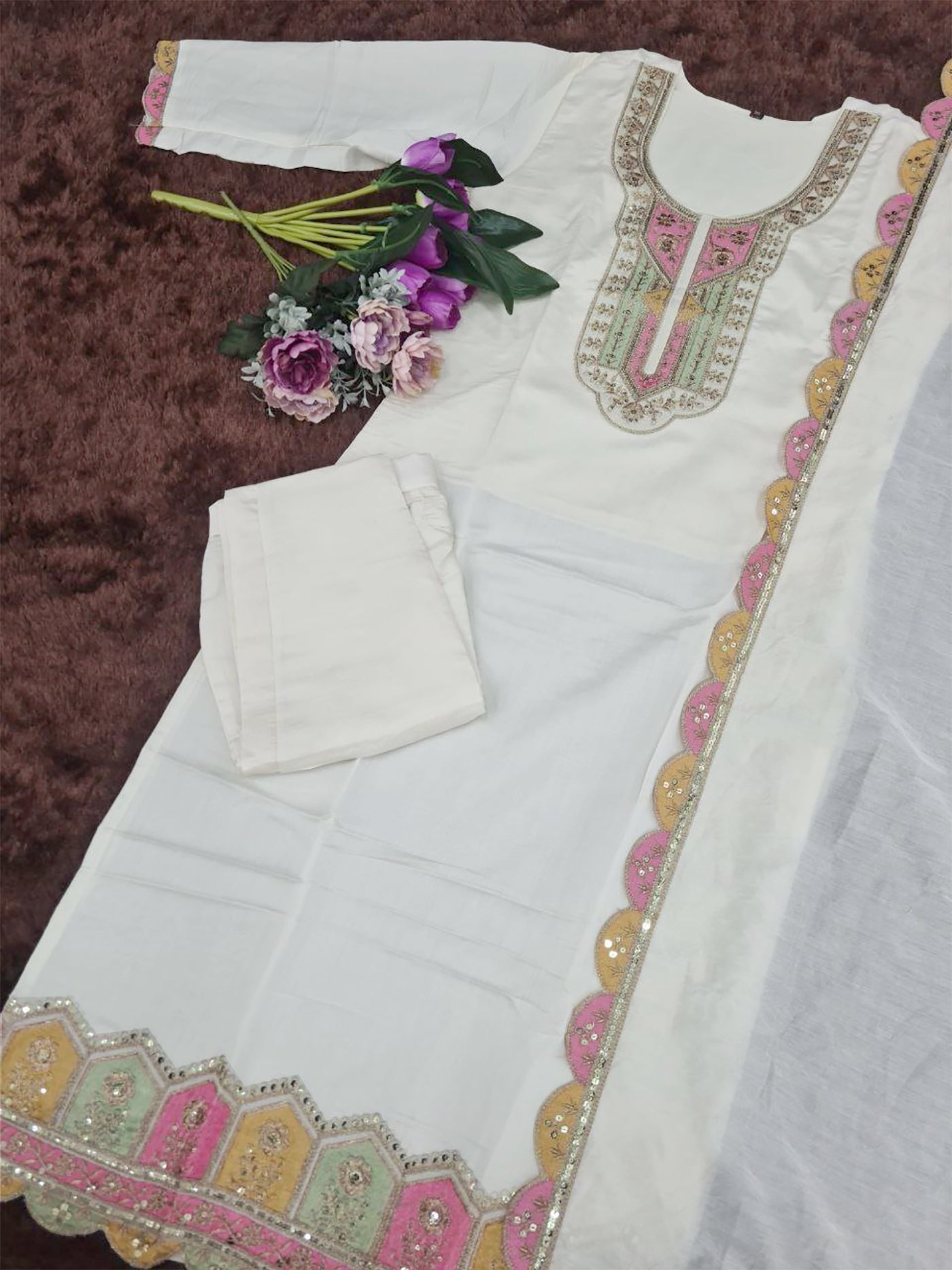 Embroidered Straight Kurta Set with Dupatta – Festive Indian Dress - 3 piece ready-to-wear | MILANO | PAKISTANI | PUNJABI | SOUTH ASIAN
