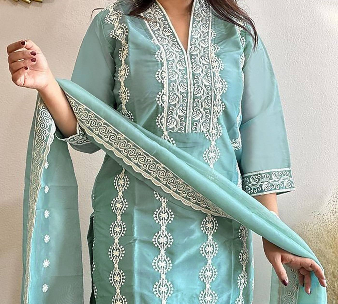 Pastel Green Pakistani Style Kurta Pant Dupatta Set – Eid/Festive Wear - 3 piece ready-to-wear | MANGALDEEP | PAKISTANI | PUNJABI | SOUTH ASIAN