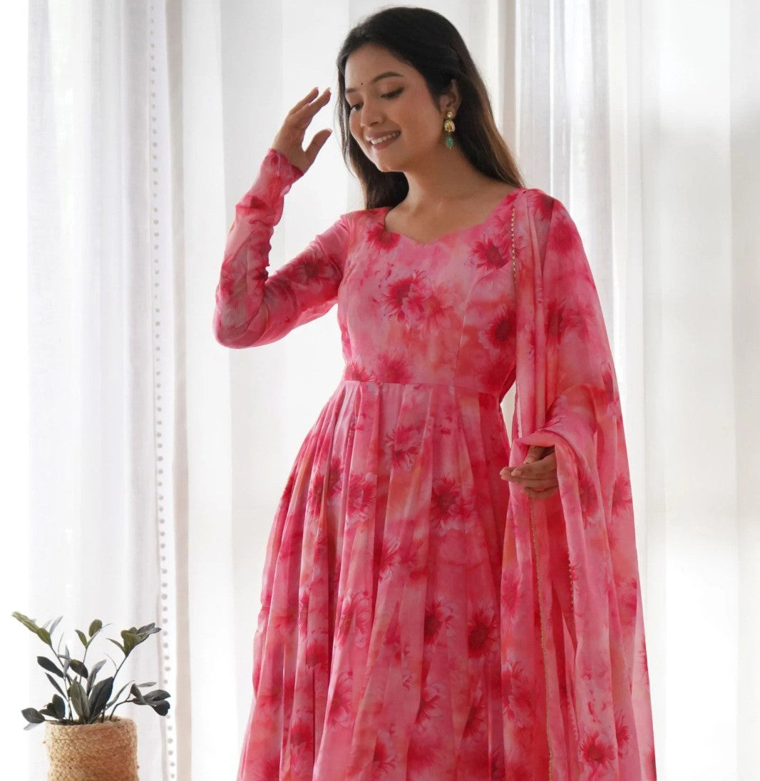 Rose Bloom Floral Anarkali Gown with Dupatta - 2 piece ready-to-wear | COOPER | PAKISTANI | PUNJABI | SOUTH ASIAN