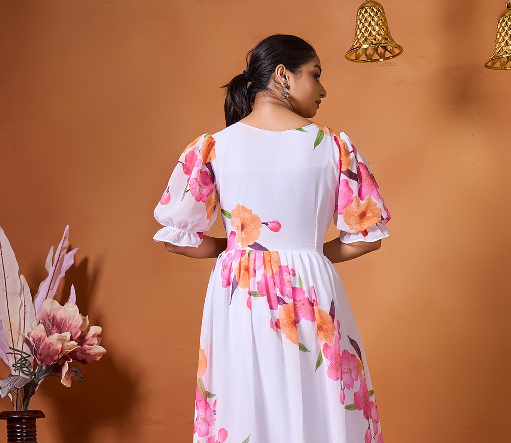 Chic Floral Elegance Long White Western Dress - 1 piece ready-to-wear | CRUSH| PAKISTANI | PUNJABI | SOUTH ASIAN